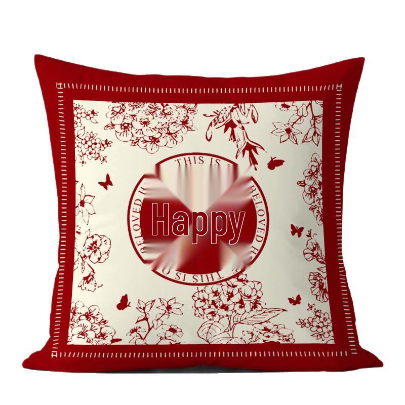 Double Happiness Red Throw Pillows - Festive Wedding Cushions for Living Room and Sofa Decoration