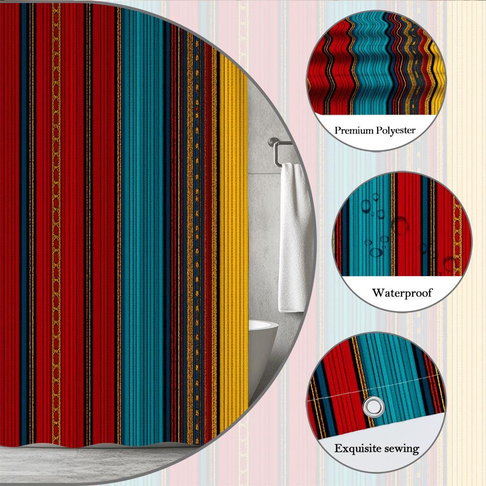 Colorful Stripe Shower Curtain Tribal Pattern Mexican Style Bold Colors Ethnic Decor Waterproof Free Hooks Included Non-Toxic