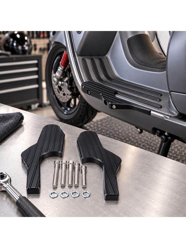 Ribbed Motorcycle Footboard Extensions for GTS300, Black Left and Right Set for Original Footrest Replacement or Modification Tasks