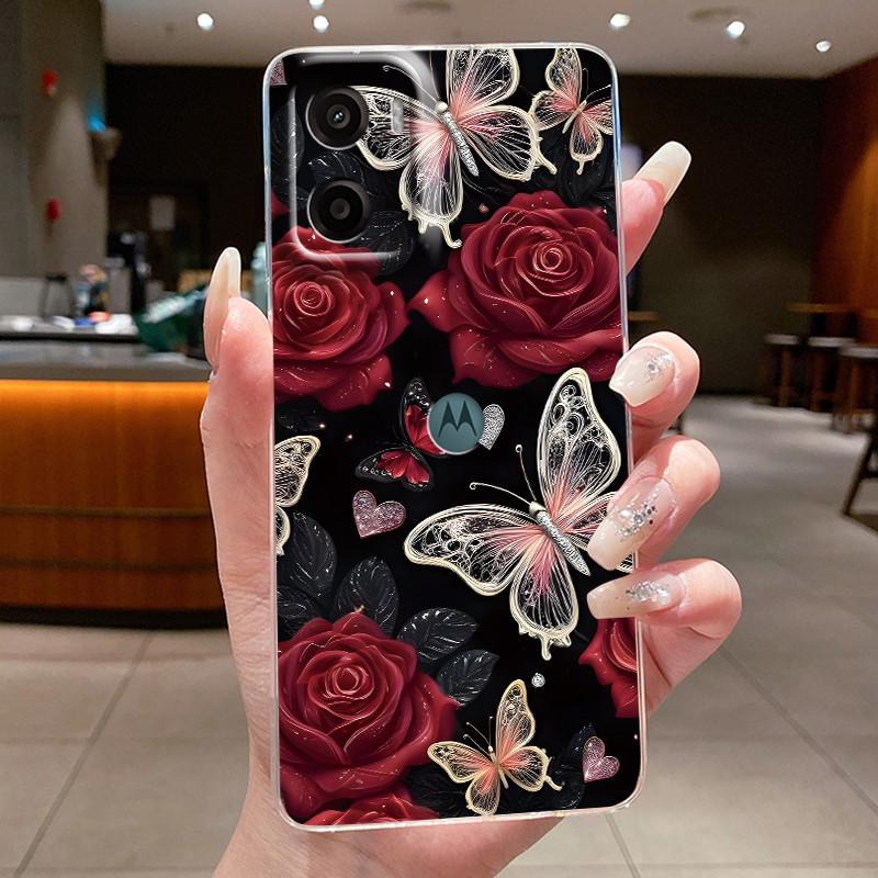 For Motorola Moto G05 E15 Case 2024 Fashion Butterfly Flower Clear Soft Silicone TPU Capa Phone Cover For MotoG05 MotoE15 Fundas