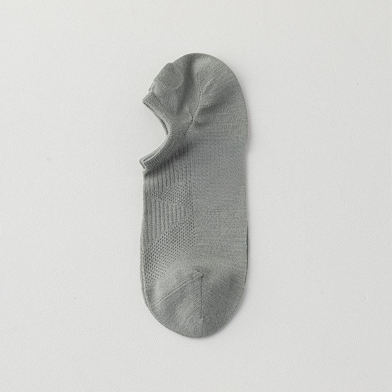 Men's Summer Thin Pure Color Cool Sweat Absorbing Boneless Mesh Breathable with Invisible Socks