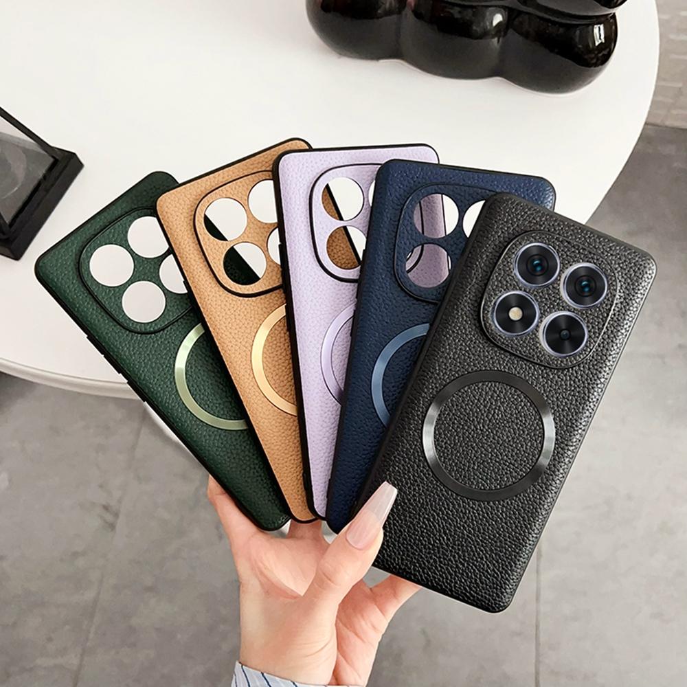 For Xiaomi Redmi Note 14 Pro 5G/Poco X7 5G Case Compatible with MagSafe PU Leather+TPU Phone Back Cover