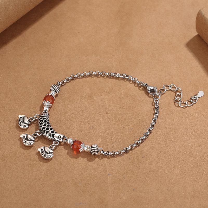 Little Fish Anklet For Women. Silver Minimalist Design With Retro Temperament, Fashionable And Personalized Jewelry Accessories