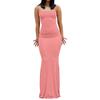 Fashion Women's Sling Sleeveless Sexy Solid Color Open Back Slim Fit  Long Dress