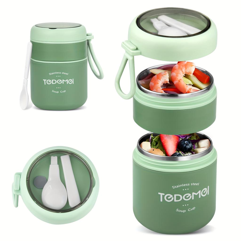 710ml Nerezový obědový box se skládací lžící Nepropustný, Izolovaný bento box do školy, kanceláře, na kempování, pikniky Vhodný do myčky, Stohovatelný design