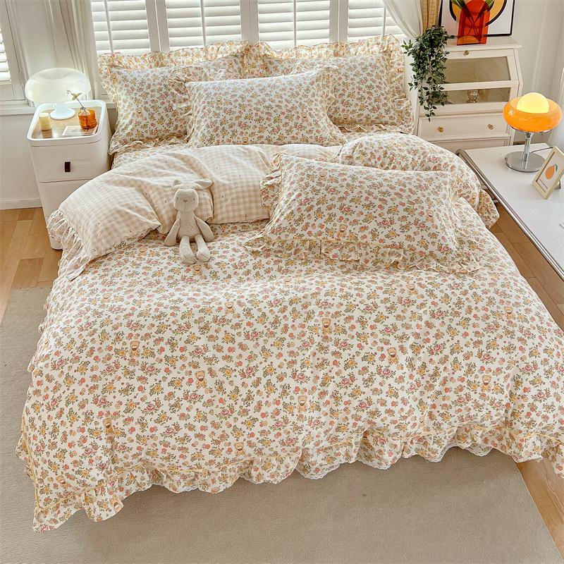 1pc Ruffles Duvet Cover Pure Cotton Comforter Cover Floral Style Bed Covers housse de couette Girls Quilt Cover (No Pillowcase)