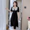 French retro tea break Hepburn style A-shaped skirt for women's summer new temperament waist and thin small black dress