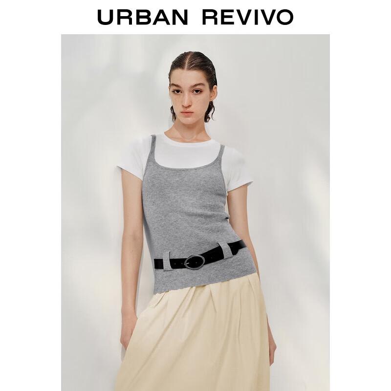 

Женский трикотажный топ UR с коротким рукавом, облегающего кроя, с эффектом двухслойности и поясом S