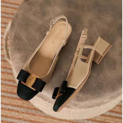 Fashion Luxury New Women's Sandals Elegant Medium Heel Toe Mules Comfortable Office Women's Shoes Buckle Heels Women Pumps