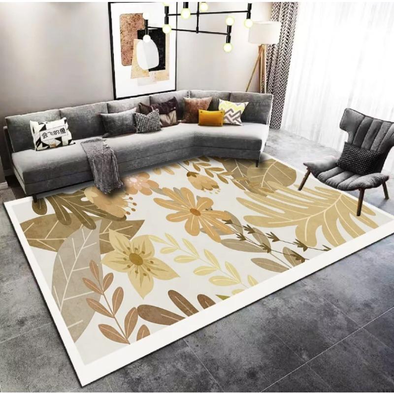 Modern Minimalist Brown Large Floral Daisy with Leaves Pattern Carpet Mat for Living Room Bedroom Bed End Home Decoration Rug