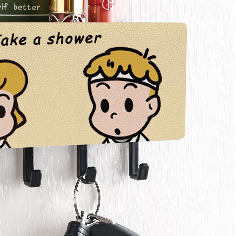 Cartoon Wall-Mounted No-Drill Clothes Hook & Key Rack with Storage Box
