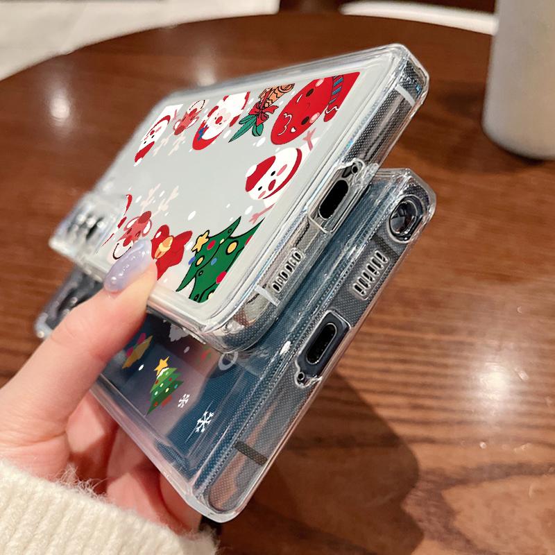 Merry Christmas Elk Santa Tree Pattern Clear Case For Samsung S24 Ultra S23 FE A55 A54 A34 A35 A52 Soft Silicone Shockproof Transparent Phone Cover