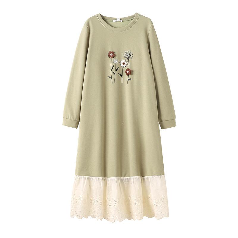 A New Winter Plus-size Women's Dress with Added Fleece and Thickened Faux Faux Two-piece Patchwork Design