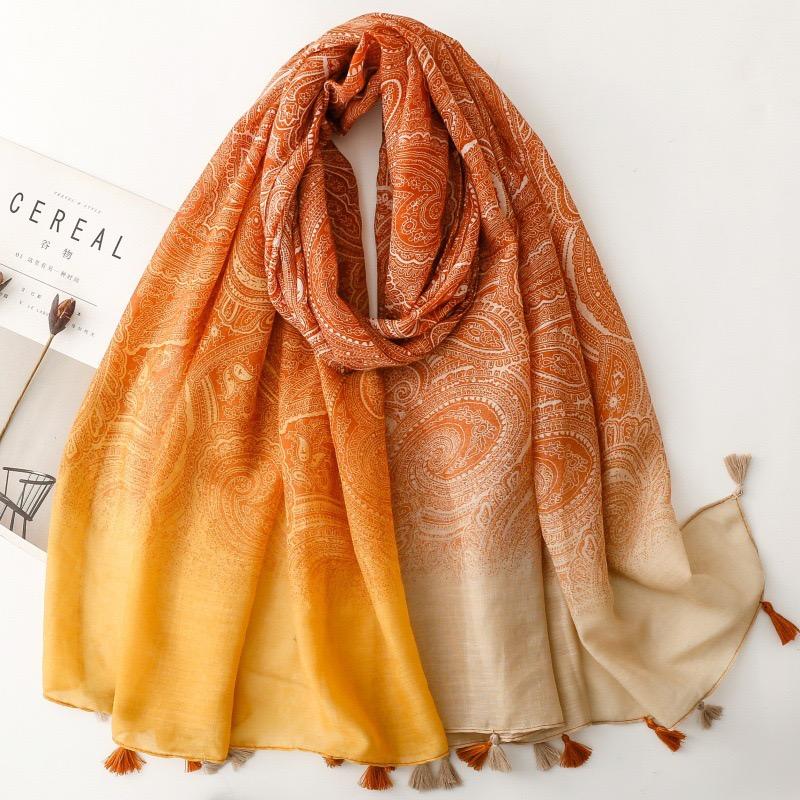 Winter Ombre Paisley Floral Tassel Viscose Shawl Scarf Lady High Quality Wrap Pashmina Stole Bufandas Muslim Hijab 180*90Cm