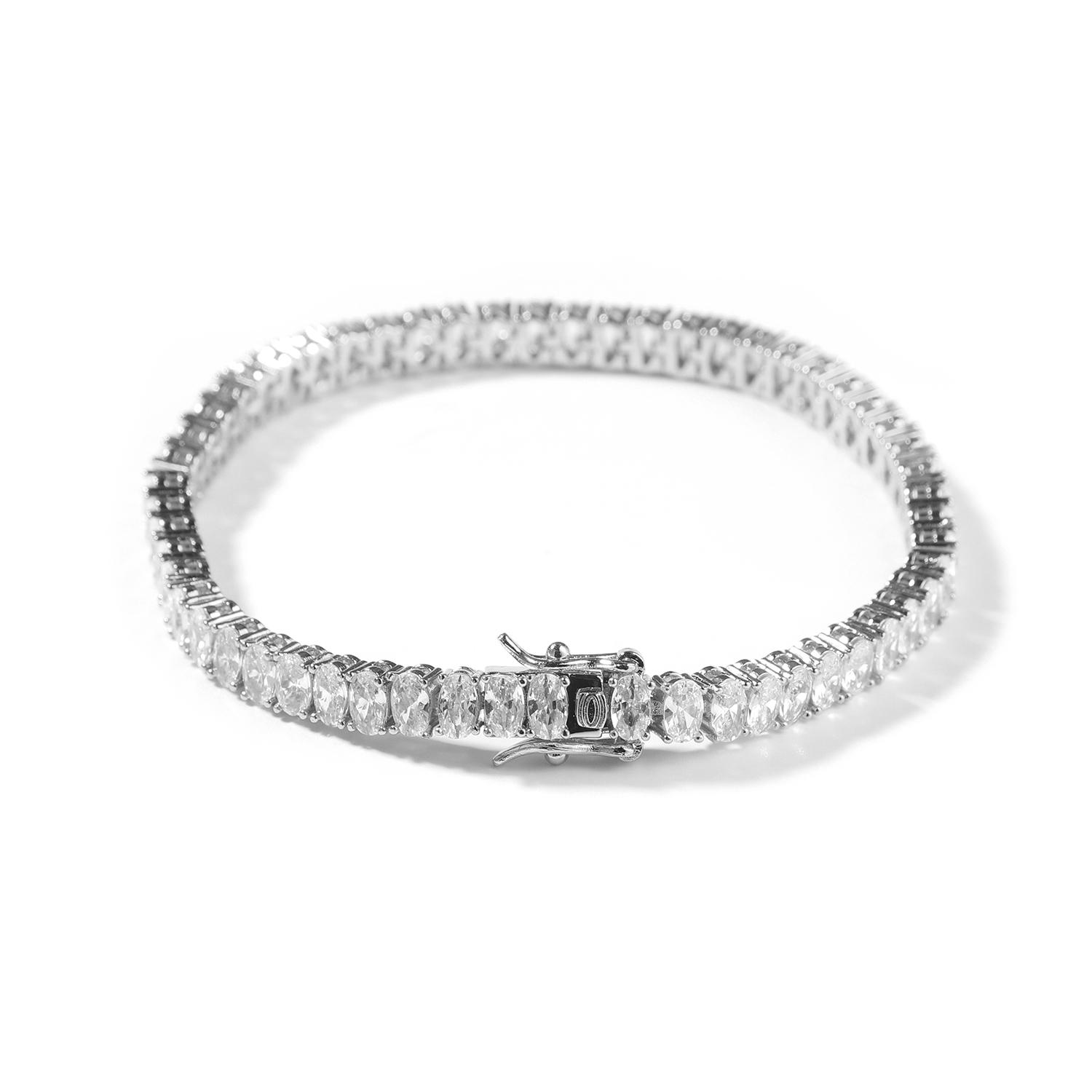 THE BLING KING 5mm Oval Cut Tennis Chain Bracelet Prong Setting 5A+ Cubic Zircon Bracelet HipHop Jewelry 7inch серебряный