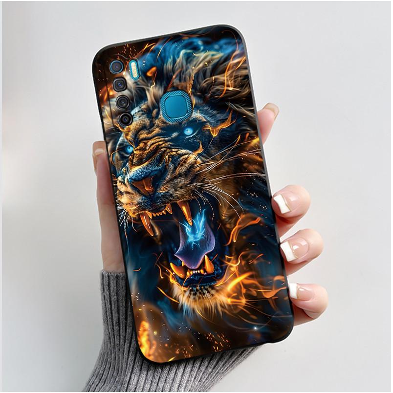 Handyhülle Für Infinix S5/S5 lite/X652/Camon 12 Air/CC6 Schwarz Niedliche Cartoons Bemalte Hülle Stoßdämpfer Weiche Stoßfeste Schwarze Hülle