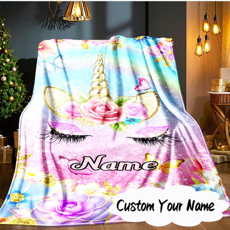 Custom Name Unicorn Fantasy  Blanket  Ideal Bedding Blanket Perfect for Travel, Camping, Living Rooms, Offices, Sofas, Fan Christmas Gift