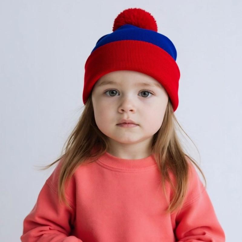Soft Knitted Hat Color Contrast Stretchy Pullover Hat for Holiday Celebration Family Gathering Photography Pompoms Hat