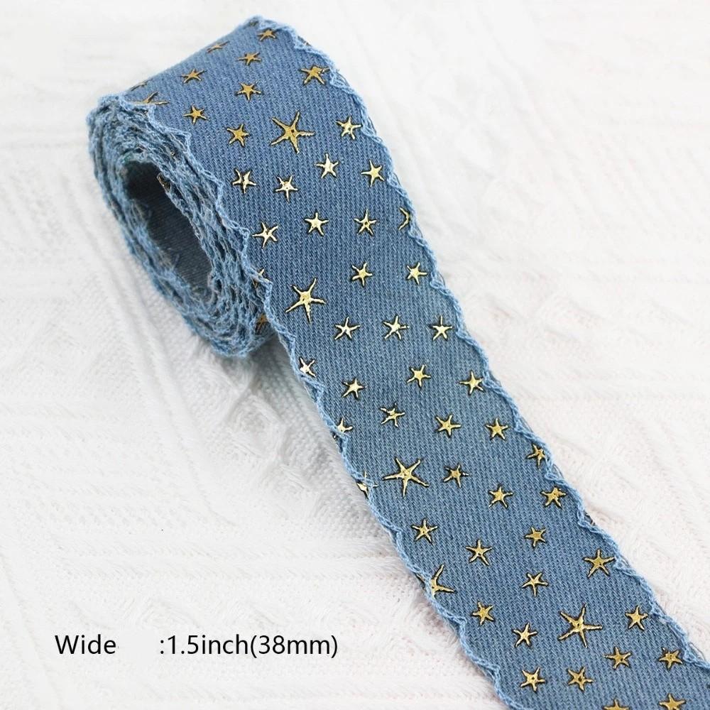 1 yard 38MM Gold Star Denim Cloth Ribbon 38MM Width Clothing Sewing Supplies  Clothing Sewing