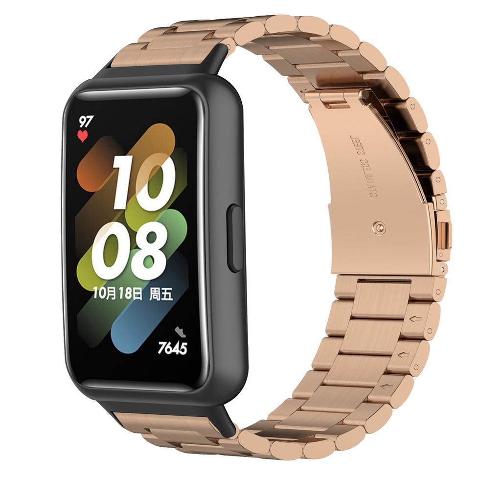Pro Huawei Band 7 Nerezový chytrý náramek Třířadý náhradní pásek se skládací sponou