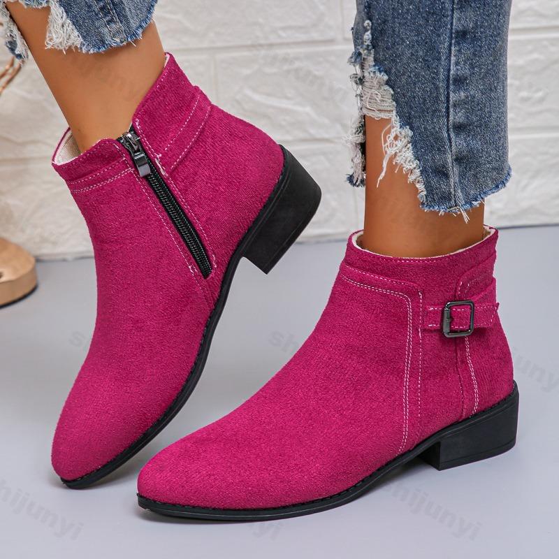 Women's Chelsea Boots 2026 Autumn Belt Buckle Leopard Print Pointed Toe Thick Heel Retro Women Short Boots Large Size 36-43