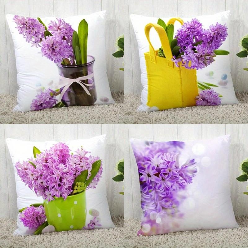 Purple Hyacinth Floral Patterned Pillow Covers Pattern Cushion Cover Suitable For Sofa Bedroom Car Pillow Cover
