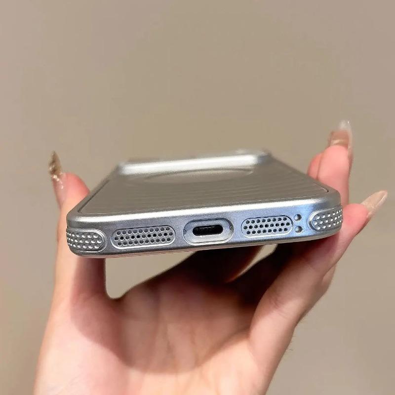 Metal Paint Water Ripple Magnetic Case For iPhone 17 16 15 14 Pro Max For Magsafe Heat Dissipation Bumper Plating Frosted Cover