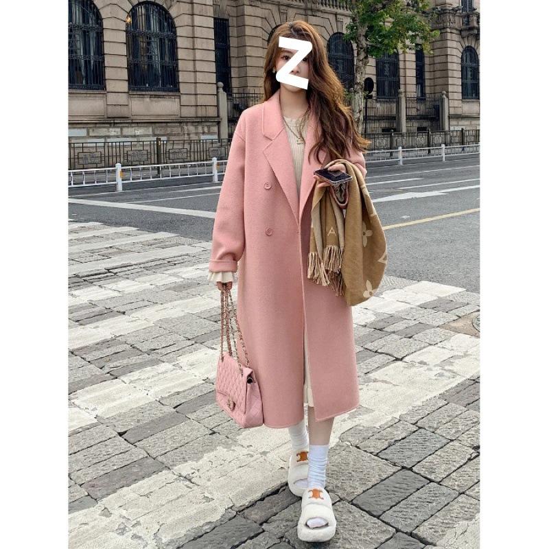 

Double-sided Cashmere Coat Women s Autumn and Winter New Korean Version of Loose Medium and Long Hepburn Wool Coat S