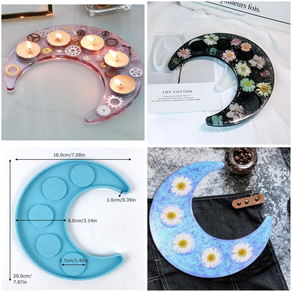 Moon Shape Candlestick Silicone Mould for Diy Handmade Crystal Epoxy Resin Moon Wine Glass Tray Mold Home Decoration Newest