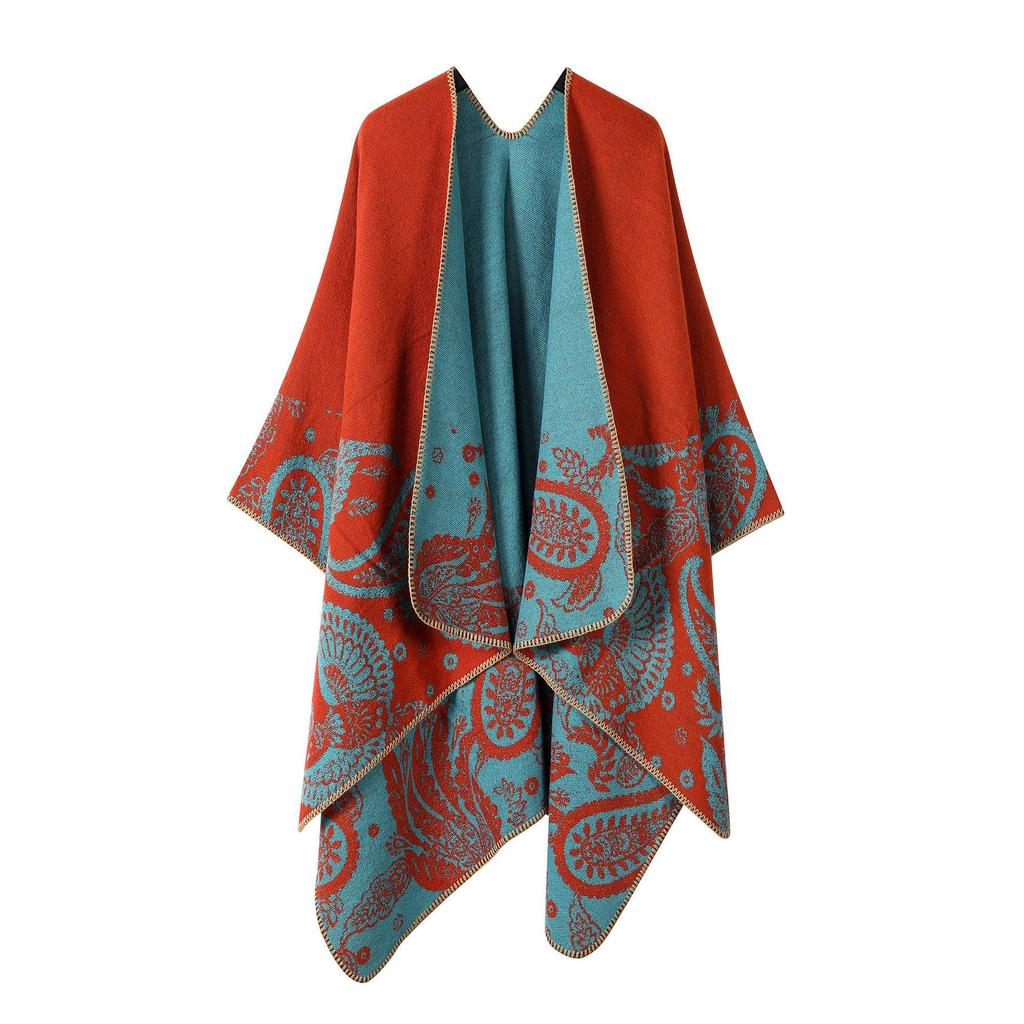 Women's Double-Sided Tassel Shawl Cloak - Classic Slit Design, Warm Travel Cape