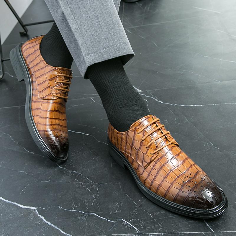 Herren Freizeitschuhe Blockspitze Oxford Britische Marke Retro Krokodilleder Herren Formal Frühling/Herbst Neue Business-Freizeitschuhe