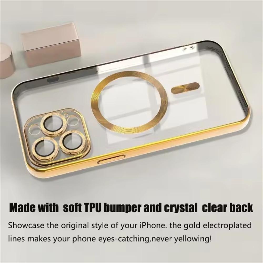 Plating Clear Magnetic Case For iPhone 17 16 15 12 13 14 Pro Max Plus For Magsafe Wireless Charger Shockproof Phone Cover