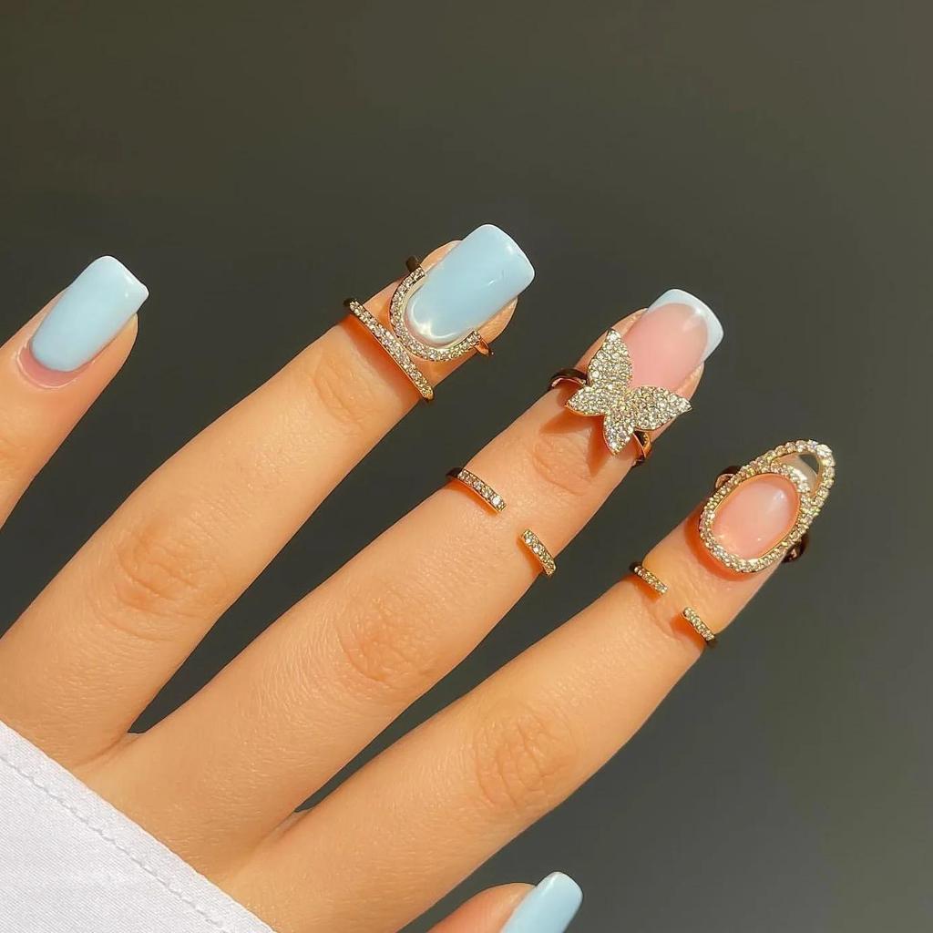 1PC Fashion Gothic Metal Line Thin Nail Rings for Women Girls Daily Crystal Fingertip Protective Cover Jewelry Accessories for Women