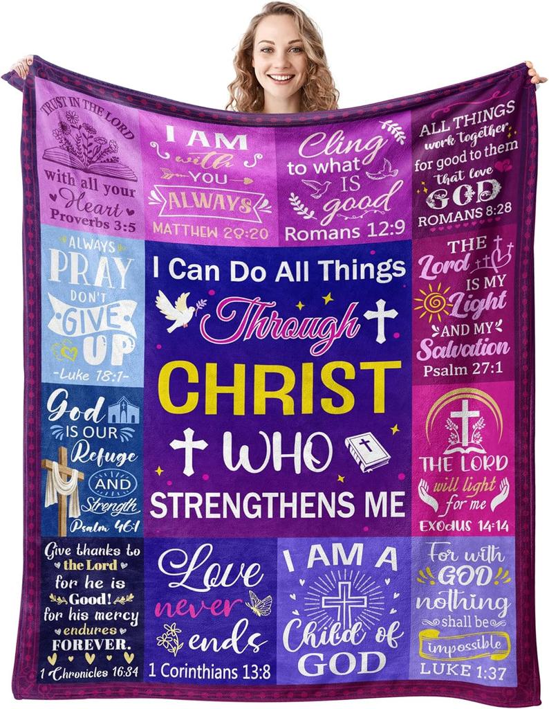 Inspirational Christian Throw Blanket for Women with Bible Verse Soft Flannel Healing Gift X Inches