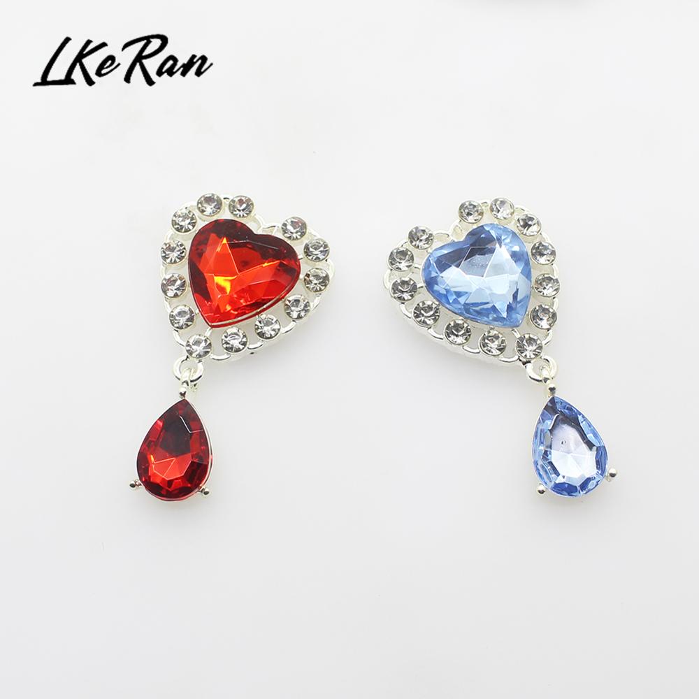 New 5Pcs 25mm*45mm Heart Acrylic Rhinestone Pendants Buttons For Wedding Decoration Metal Brooch Hair Bow DIY Jewelry Craft