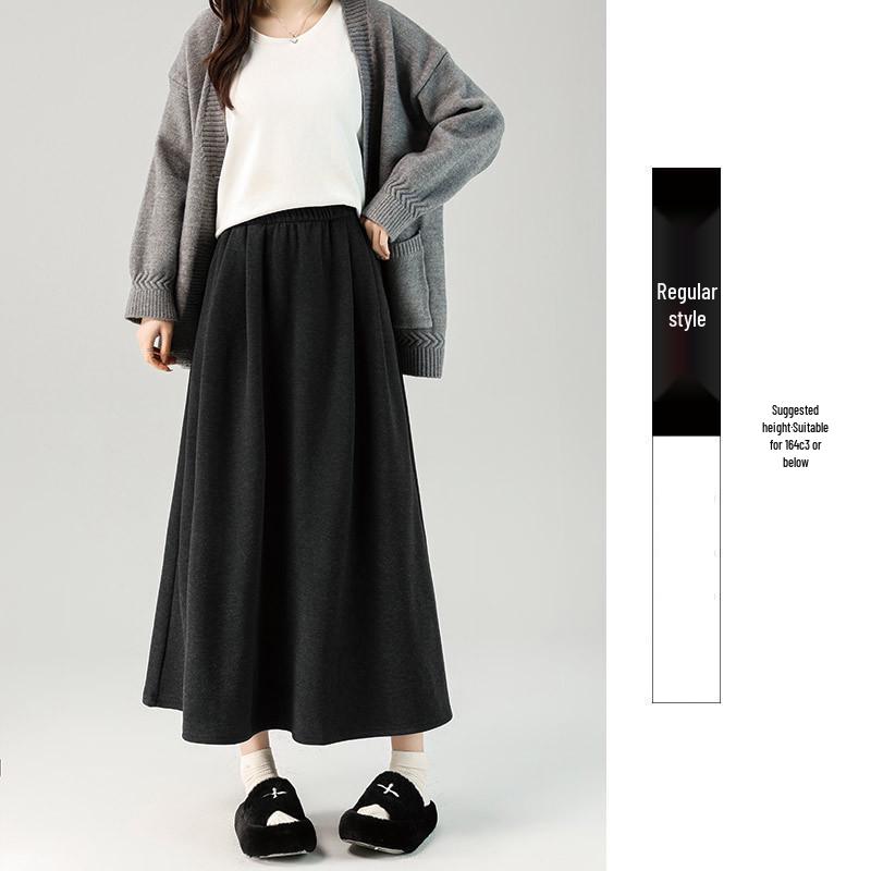 Women's High Waist Gray A-Line Skirt - Early Spring 2026 Collection, Slimming Mid-Length Design