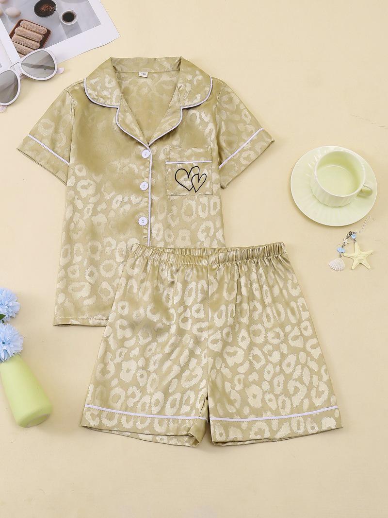 European & American Short-Sleeve Pajama Set for Girls - Summer Cartoon Design 110
