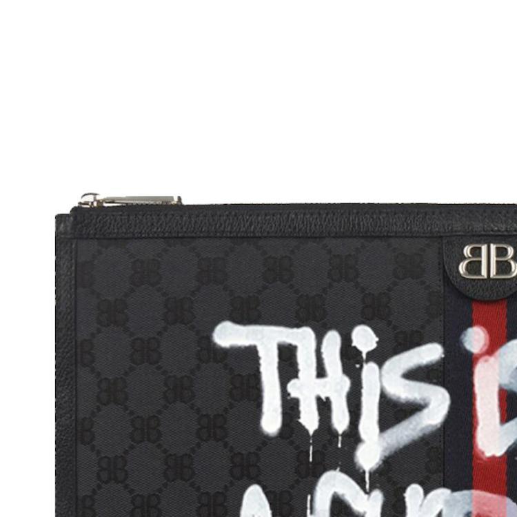 Gucci X Balenciaga Collaboration Hacker Graffiti Canvas And Leather Laptop Bag Unisex bags Black 680381-2104T-1169