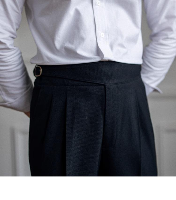 Herren Italienische Neapolitanische High-Waist Gerade Bein Lässige Stoffhose im Britischen Retro-Stil