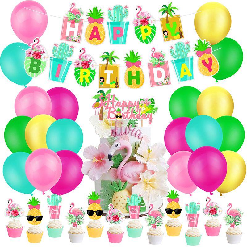 Vibrant Hawaiian Flamingo Cactus Pineapple Coconut Balloon Decoration For Festive Parties