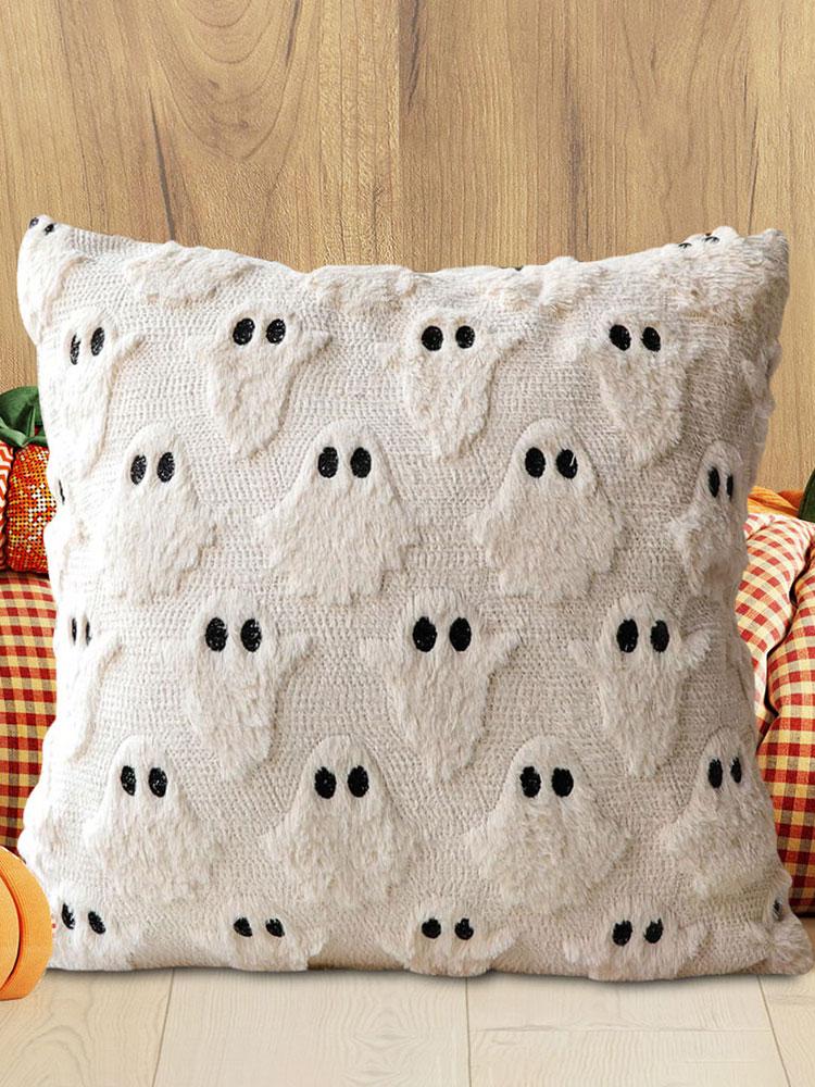 Halloween Plush Faux Fur Pillowcase Washable Ghost&Pumpkin Pillow Cover Throw Pillow Cover for Couch Sofa Bedroom Home Decor