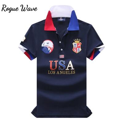 Pánské polo tričko RogueWave USA Královská modrá Krátký rukáv Ležérní Sport Párty High-end Bavlna Výšivka Luxus Kontrastní barva Originální design