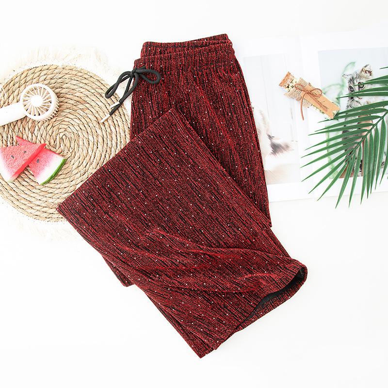 Women's Sparkling Rhinestone Ice-silk Wide Leg Pants High Waist Slim Textured Straight Drape Casual Summer 2026 Cross-border Trousers