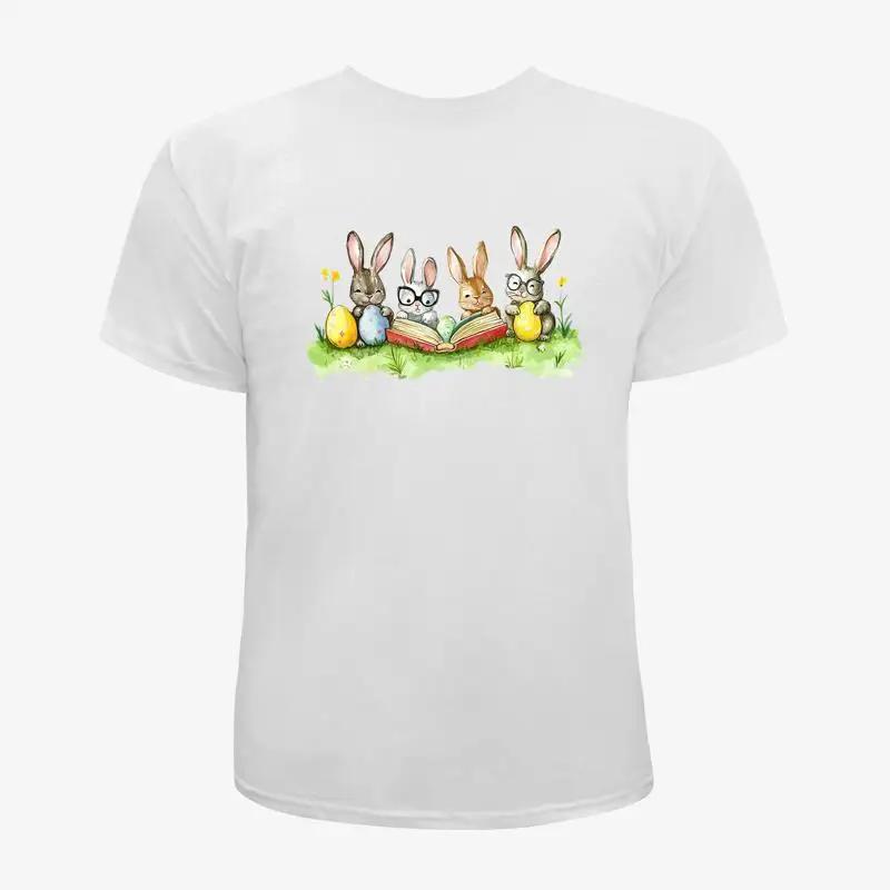 

Easter Bunny Reading Books Tee Unisex T Shirt Women Men Graphic T Shirt 5XL різнокольоровий