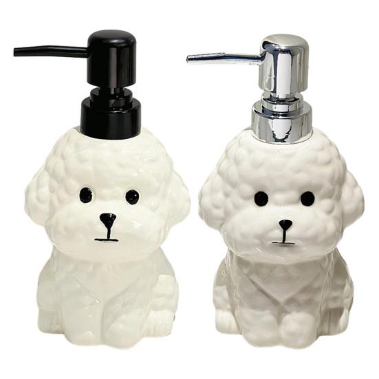 Dispensador de Sabão para Cães em Cerâmica de 400ML com Bomba Plástica, Recipiente Reabastecível em Formato de Filhote para Sabonete Líquido de Mãos, Frasco Vazio para Gel de Banho e Loção para Banheiro