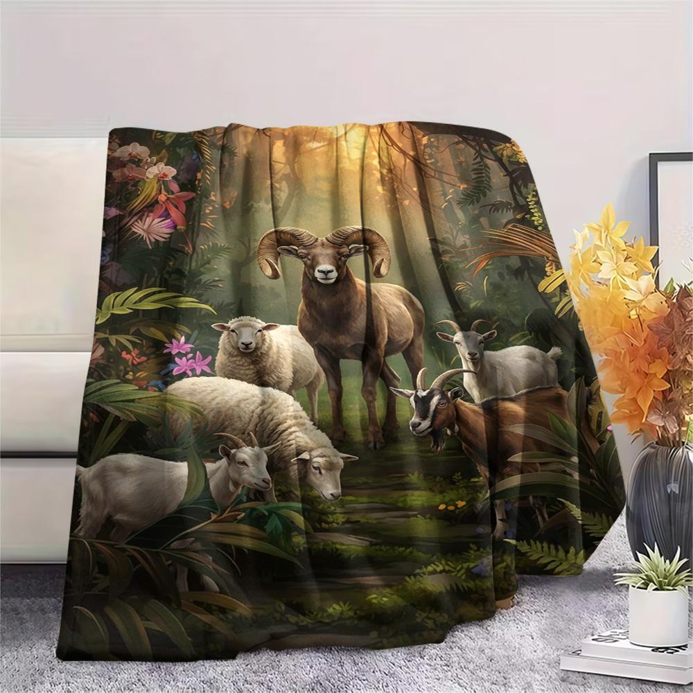 1 ks Flanelová deka s retro potiskem, Vysoce kvalitní, Pohodlná pro všechna roční období, Domácí dekorace, Teplo a pohodlí