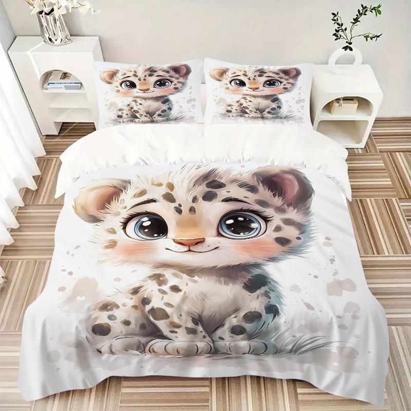 3pcs Little Leopard Pattern Bedding Set, 1* Cover + 2*Pillowcases, Printed Bedding Set, Soft and Comfortable, Suitable for Bedroom and Guest