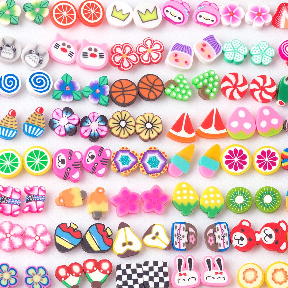 Korean 100-Pair Plastic Boxed Earrings Set - Soft Clay Drip Design, Diamond Glue Needle, Anti-Allergic.