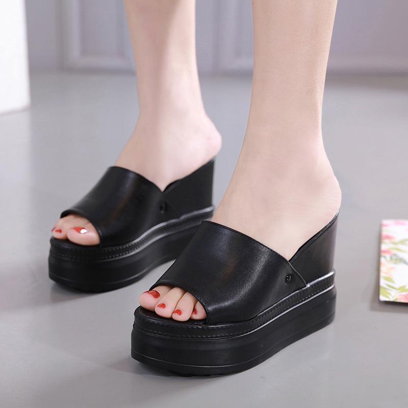 138-30 weiße Keilabsatzsandalen 10CM wasserdichter Plateau Muffin dicke Sohle Mode Innenhöhe Erhöhung Fischmaul Pantoletten Damen Sommer