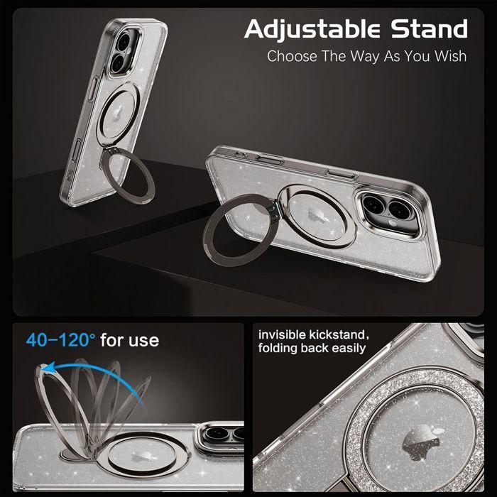 Coque de Protection - BOOLING - pour iPhone 17 - Paillettée avec Cercle Magnétique Ajustable - Gris